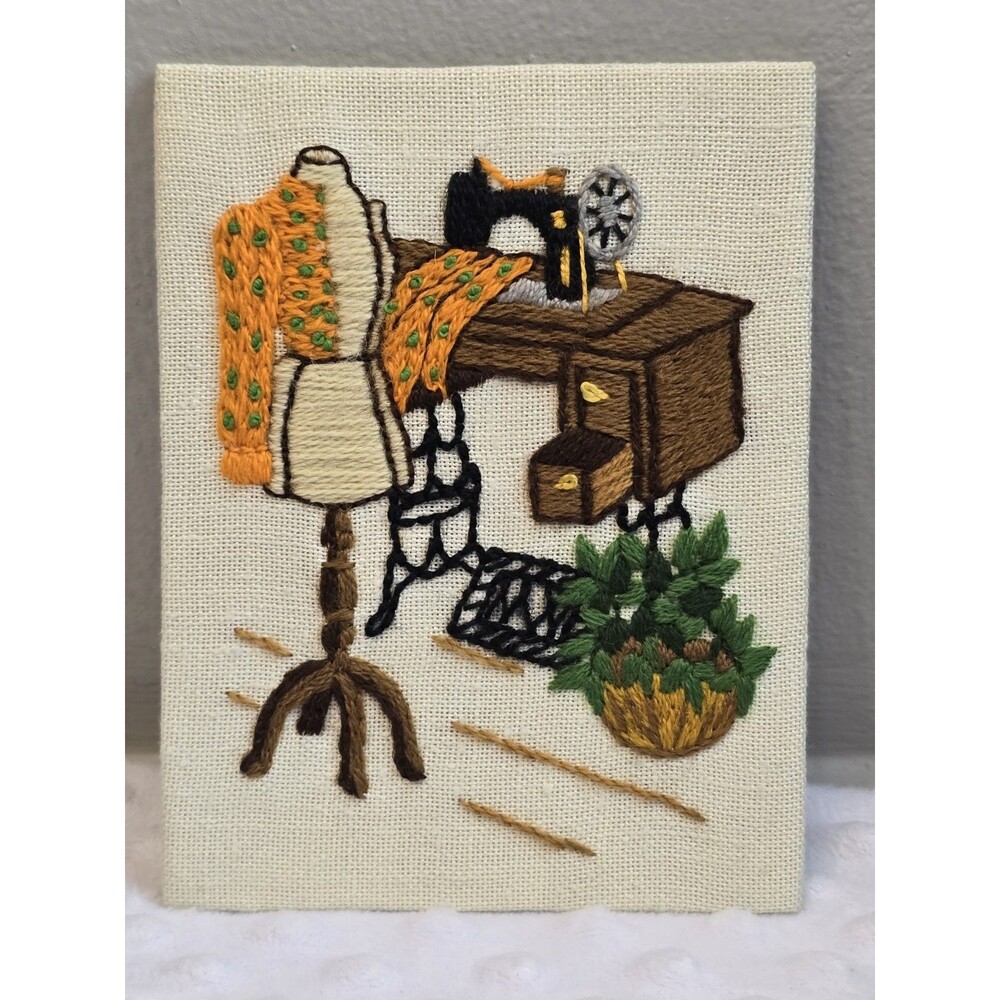 Sunset Finished Embroidery Picture Sewing Room Scene Mannequin Sewing Machine